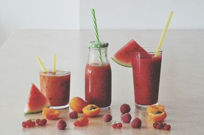 Close-up of fruits with ice cream