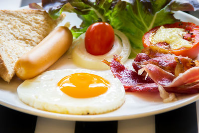 Close-up of breakfast served in plate