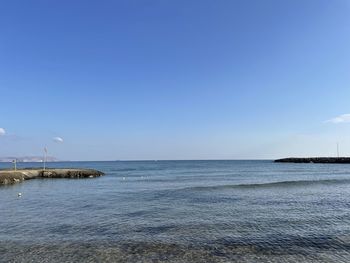 Scenic view of sea against blue sky