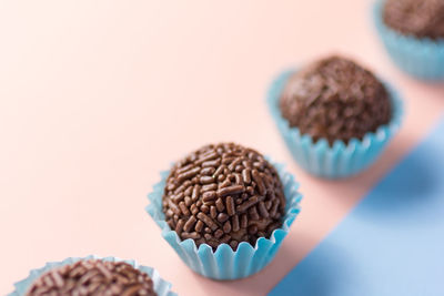 Close-up of chocolate cupcakes on table