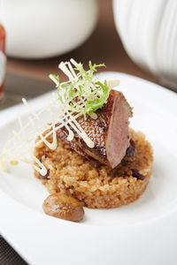 High angle view of meal served in plate