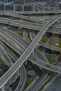 High angle view of highways in city