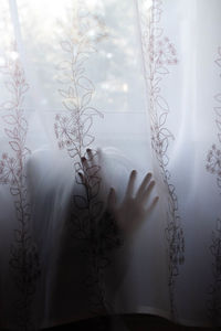 Person seen through curtain