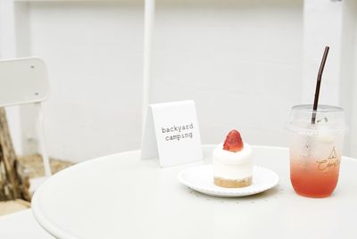 Close-up of dessert served on table