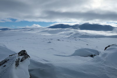 Scenic view of snowcapped mountains against sky