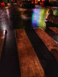 High angle view of wet road during rainy season