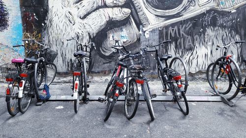 Bicycles parked in row