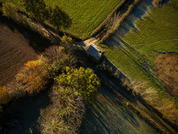 Countryside landscape at sunrise in wintertime in aveyron france