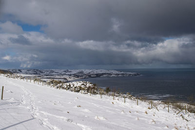 Scenic view of sea against sky during winter