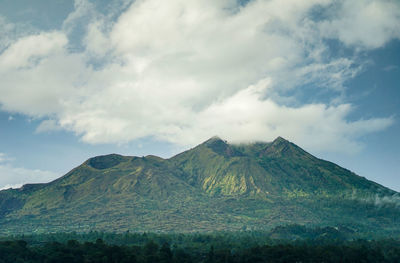 Scenic view of mountains against cloudy sky