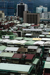 High angle view of buildings in city