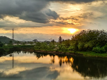 Scenic view of lake against sky during sunset