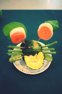 High angle view of fruits in plate