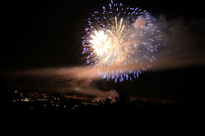 Firework display at night