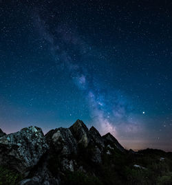 Low angle view of mountain against sky at night