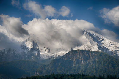 Scenic view of snowcapped mountains against sky