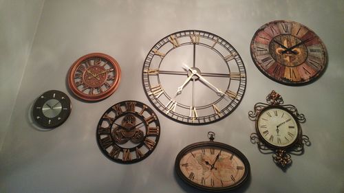 Low angle view of clocks