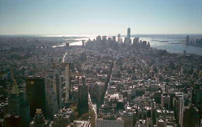 High angle view of city at waterfront