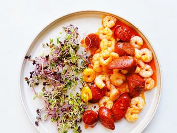 High angle view of food in plate