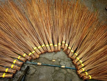 High angle view of brooms arranged on street