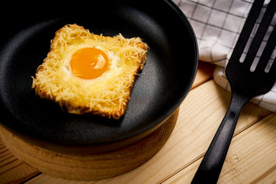 High angle view of food in plate on table