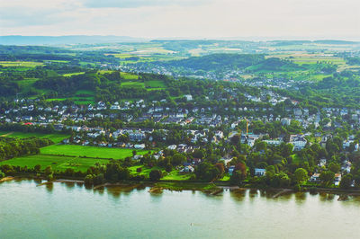High angle view of townscape against sky