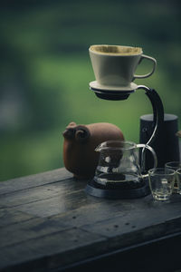 Close-up of coffee cup on table