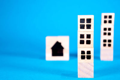 Close-up of blue toy over white background