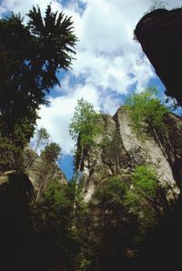 Low angle view of mountain against cloudy sky