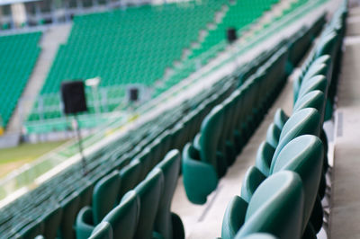 High angle view of empty chairs