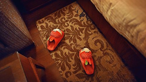 High angle view of shoes on table