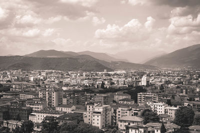 High angle shot of townscape against sky