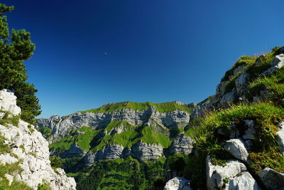 Beautiful landscape view from ebenalp hiking trail in summer, swiss alps