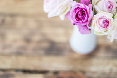 High angle view of rose bouquet on table