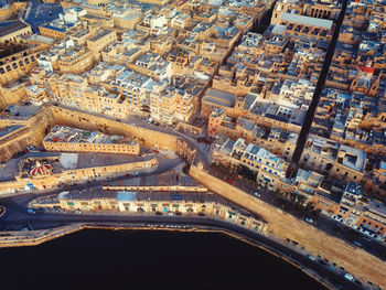 High angle view of urban buildings in city