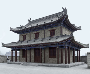 Low angle view of temple building against clear sky