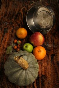 High angle view of apples on table