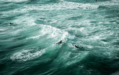 High angle view of swimming in sea