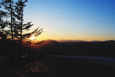 Scenic view of silhouette mountains against sky at sunset