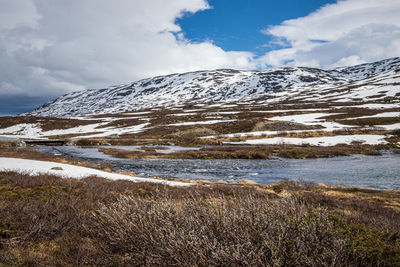 Scenic view of snowcapped mountain against sky