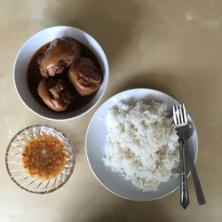 High angle view of food served in plate