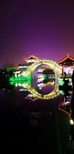 Illuminated ferris wheel in city at night