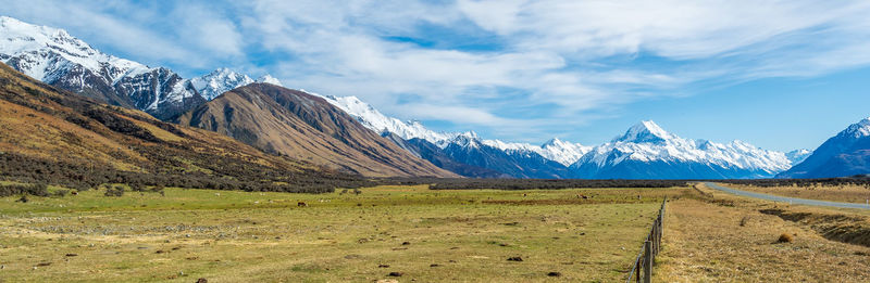 Scenic view of snow covered mountain range