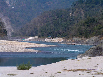 Scenic view of beach against mountain