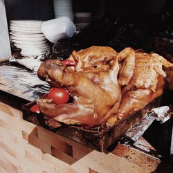 Close-up of meat on table