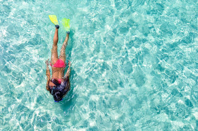 High angle view of person swimming in pool