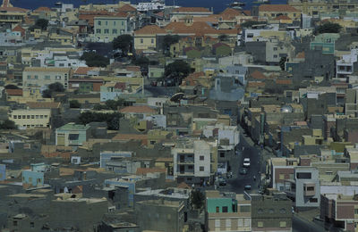 High angle view of buildings in city