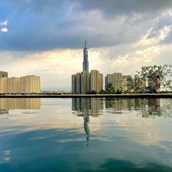 Reflection of buildings in city