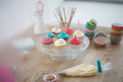 Close-up of cupcakes on table