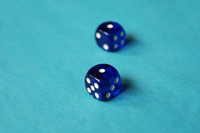 Close-up of dices on table